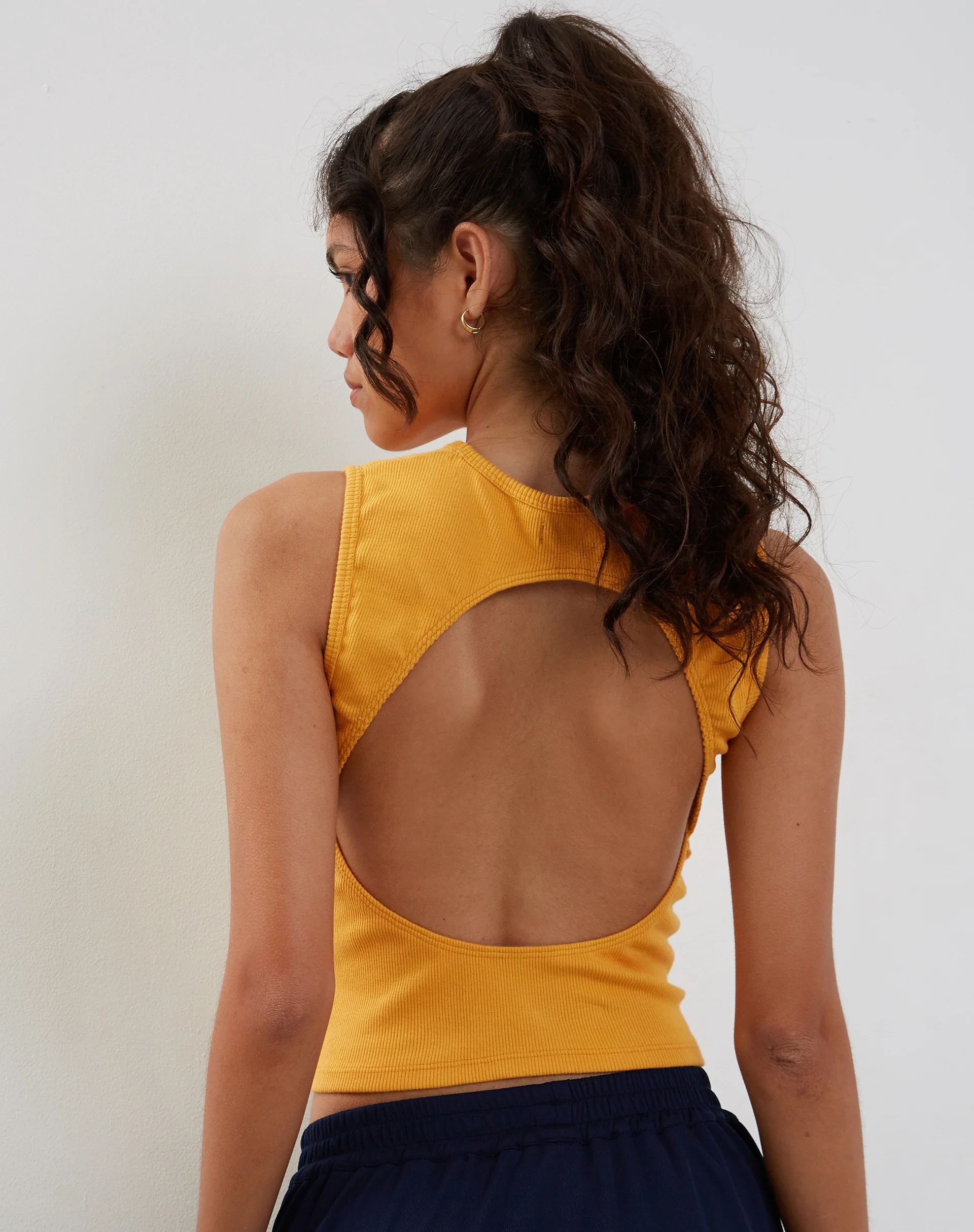 Gelsho Open Back Tank Top in Faded Orange Rib - Awmao