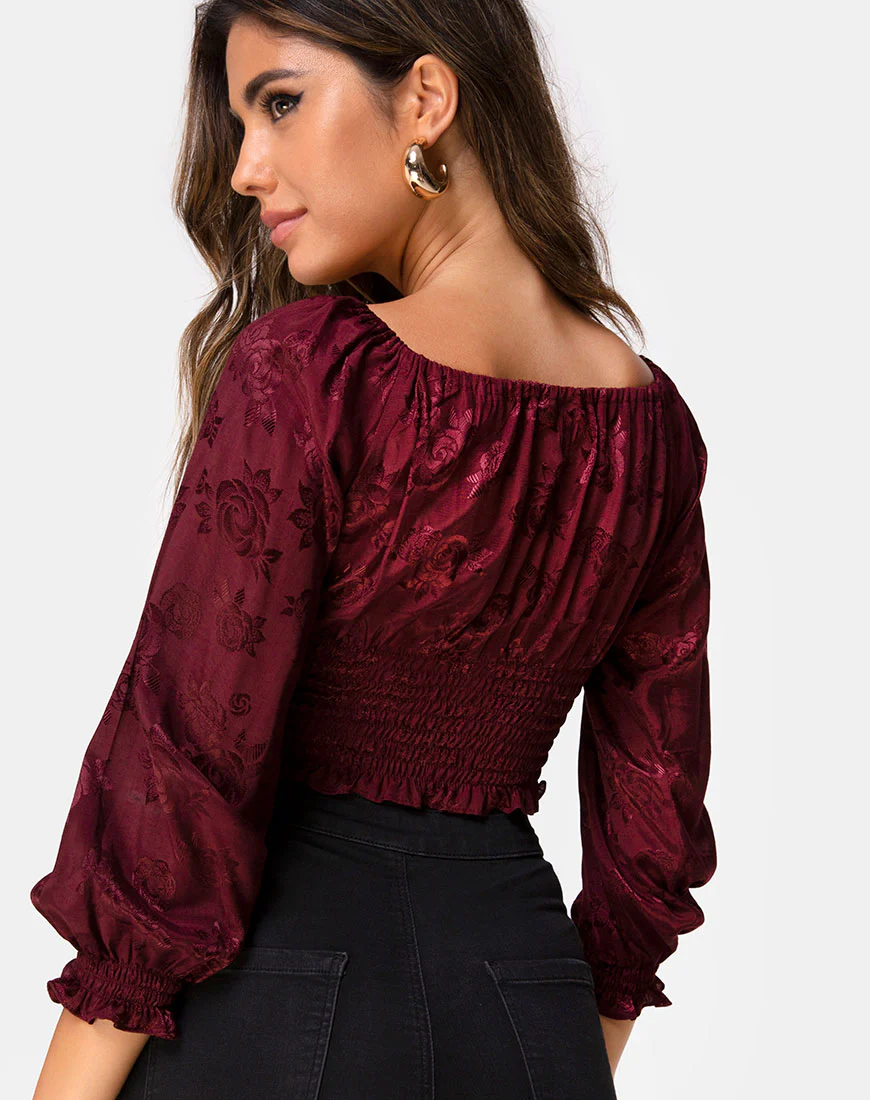Lancer Crop Top in Satin Rose Burgundy - Awmao