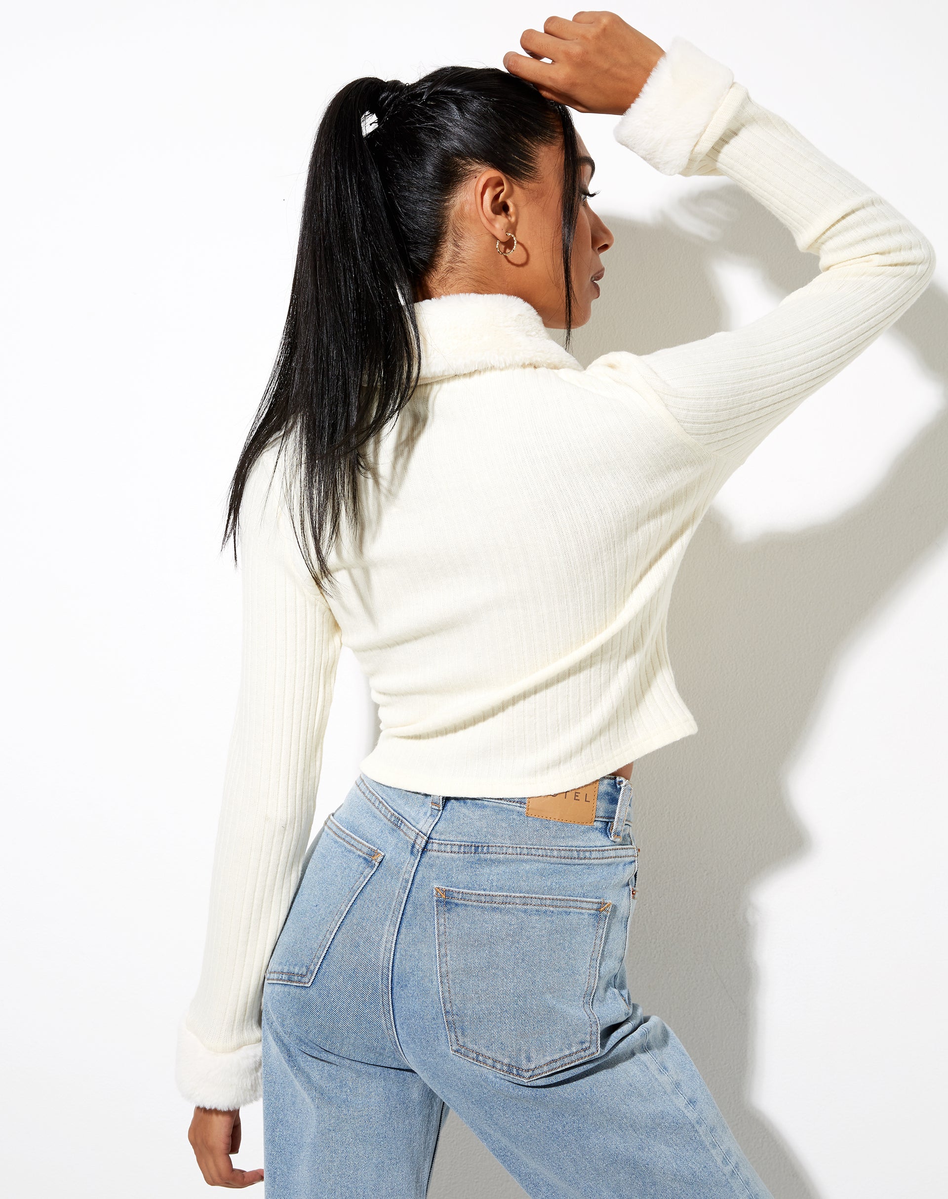 Loria Fur Cardigan in Ivory - Awmao