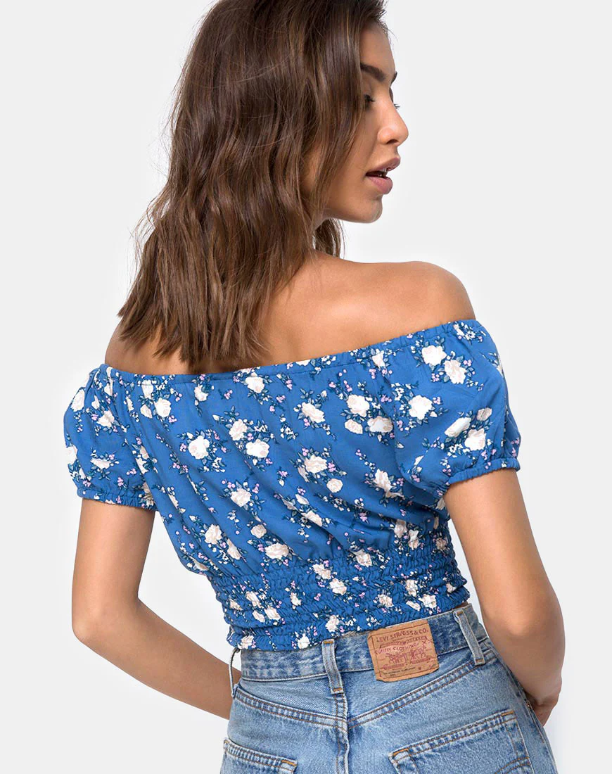 Evane Crop Top in Soheila Floral Blue - Awmao