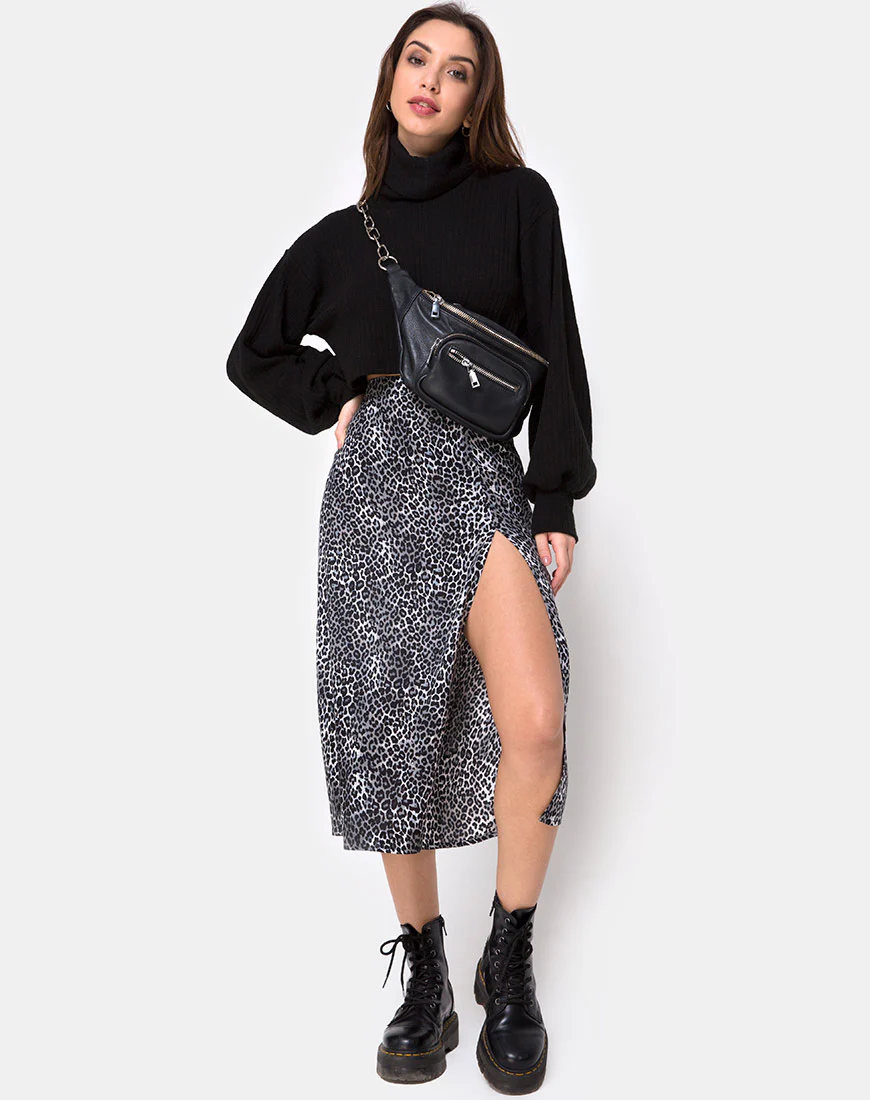 Saika Midi Skirt in Rar Leopard Grey - Awmao
