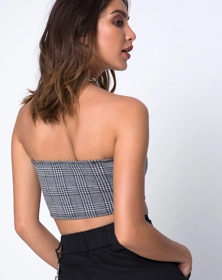 Kylie Crop Top in Charles Check Grey - Awmao