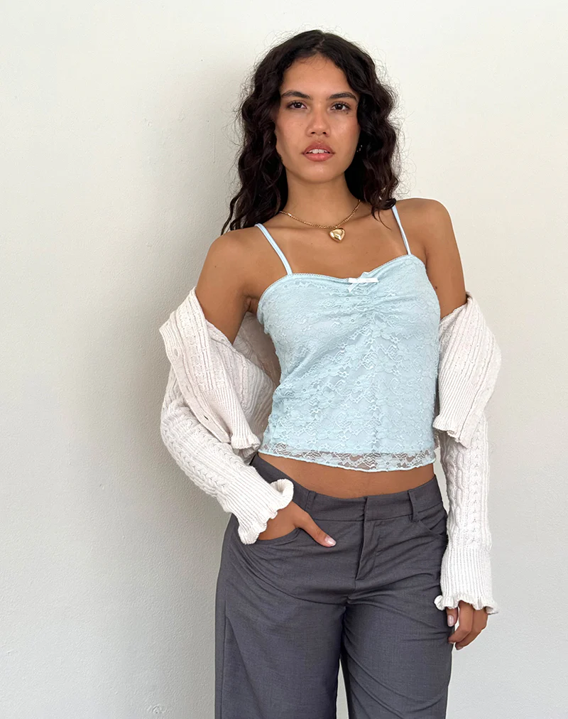 Hali Cami Top in Ice Blue Orchid Lace - Awmao