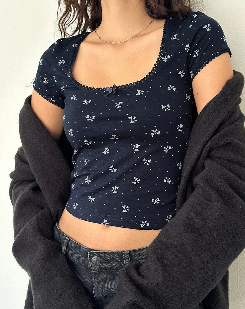 Bovino Top in Mini Bow Navy - Awmao