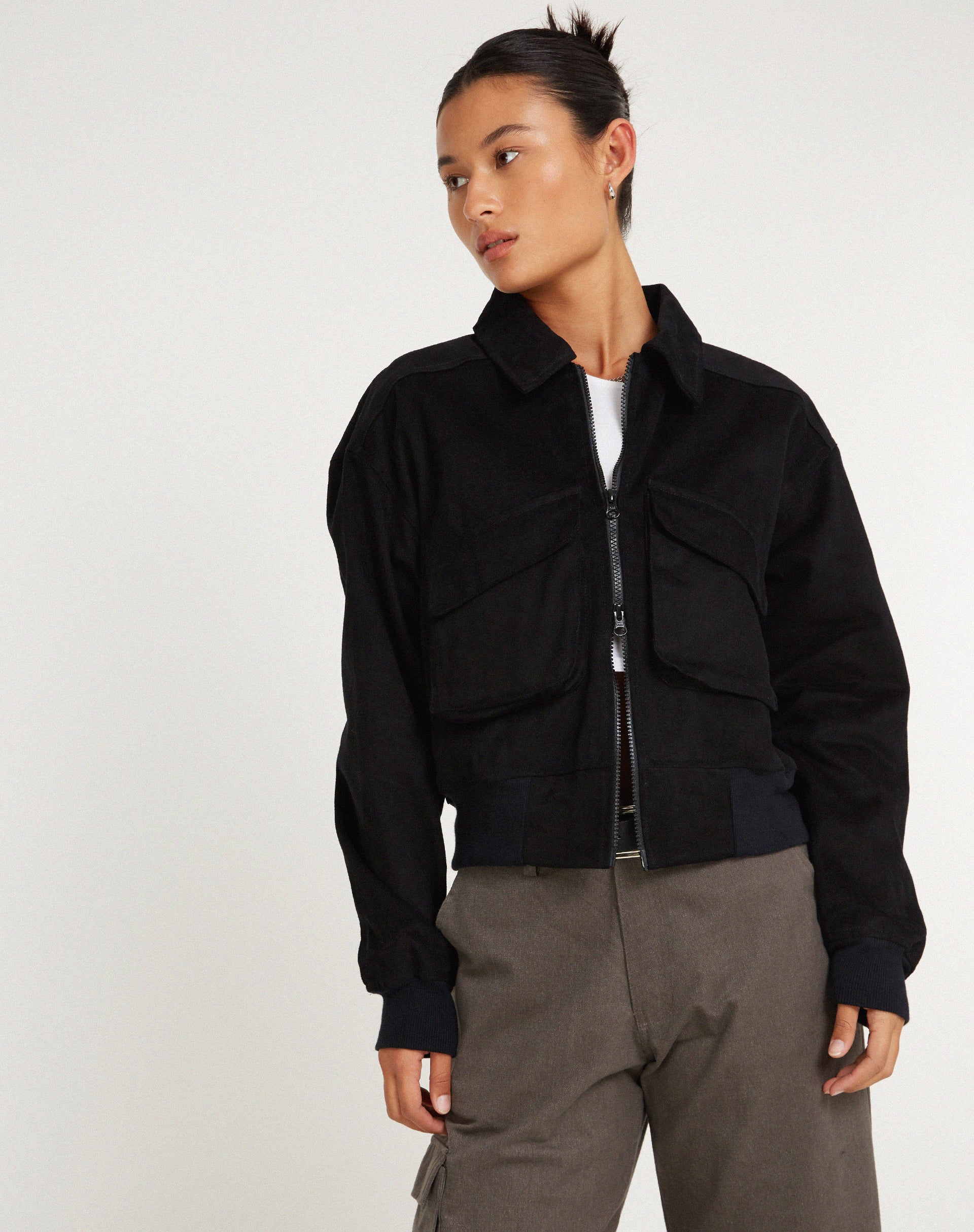 MA2 Jacket in Twill Suede Black - Awmao