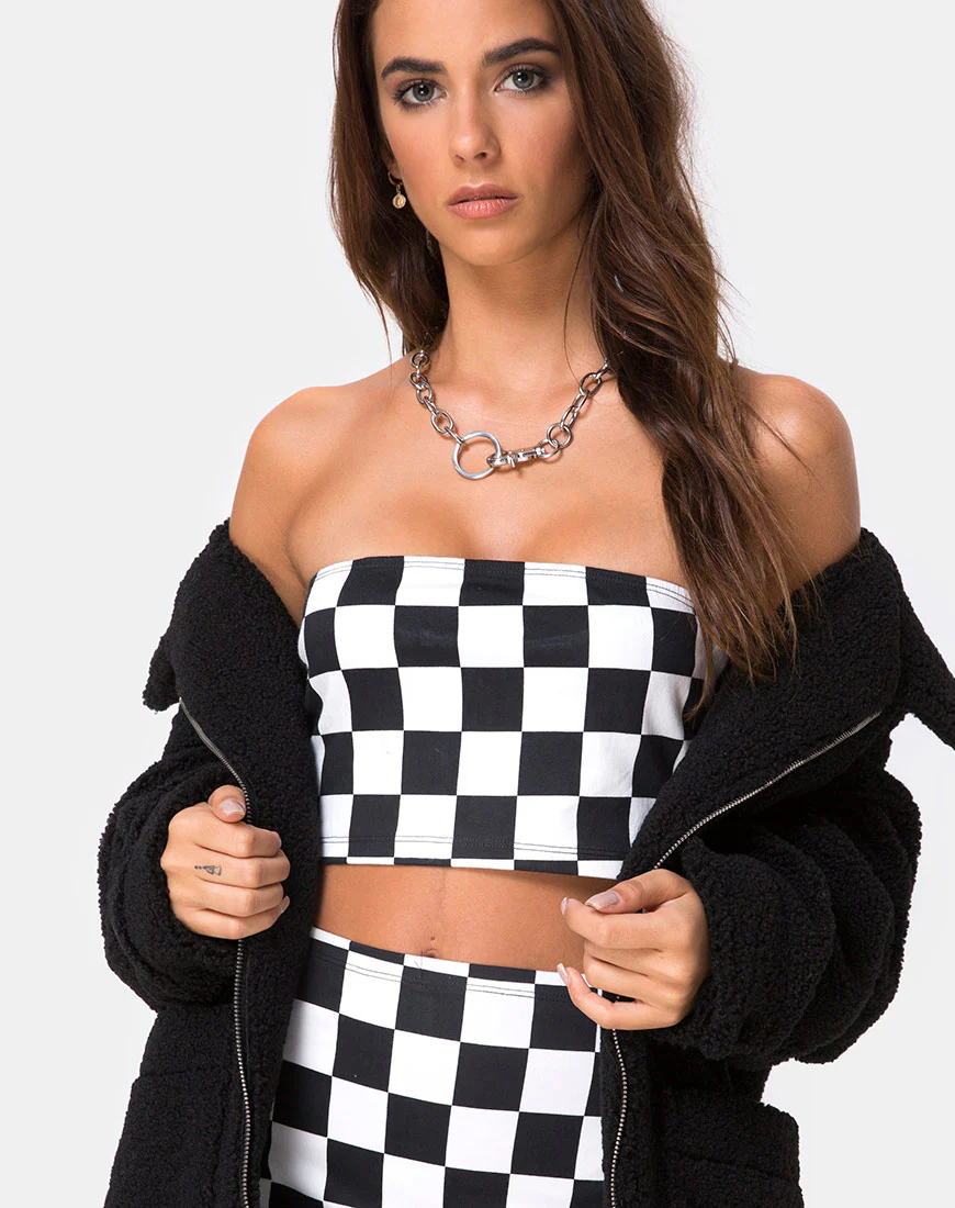 Villy Crop Top in Checker Board Medium B/W - Awmao