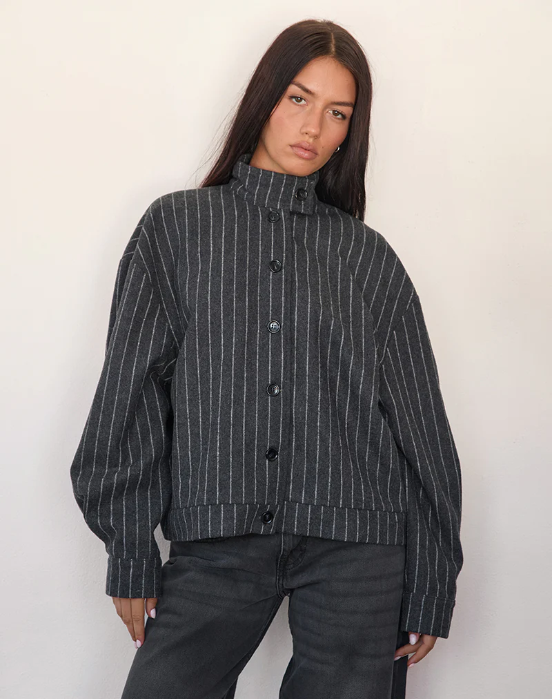 Lastika Jacket in Charcoal Pinstripe - Awmao