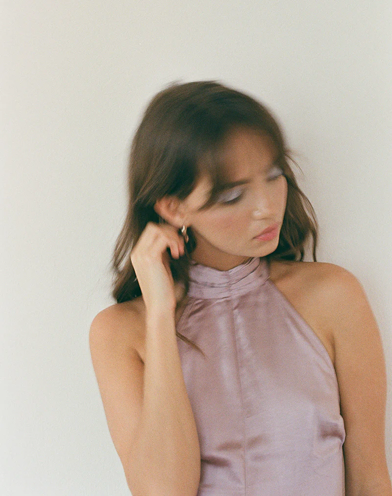 Hydri Satin Halterneck Mini Dress in Baby Pink - Awmao