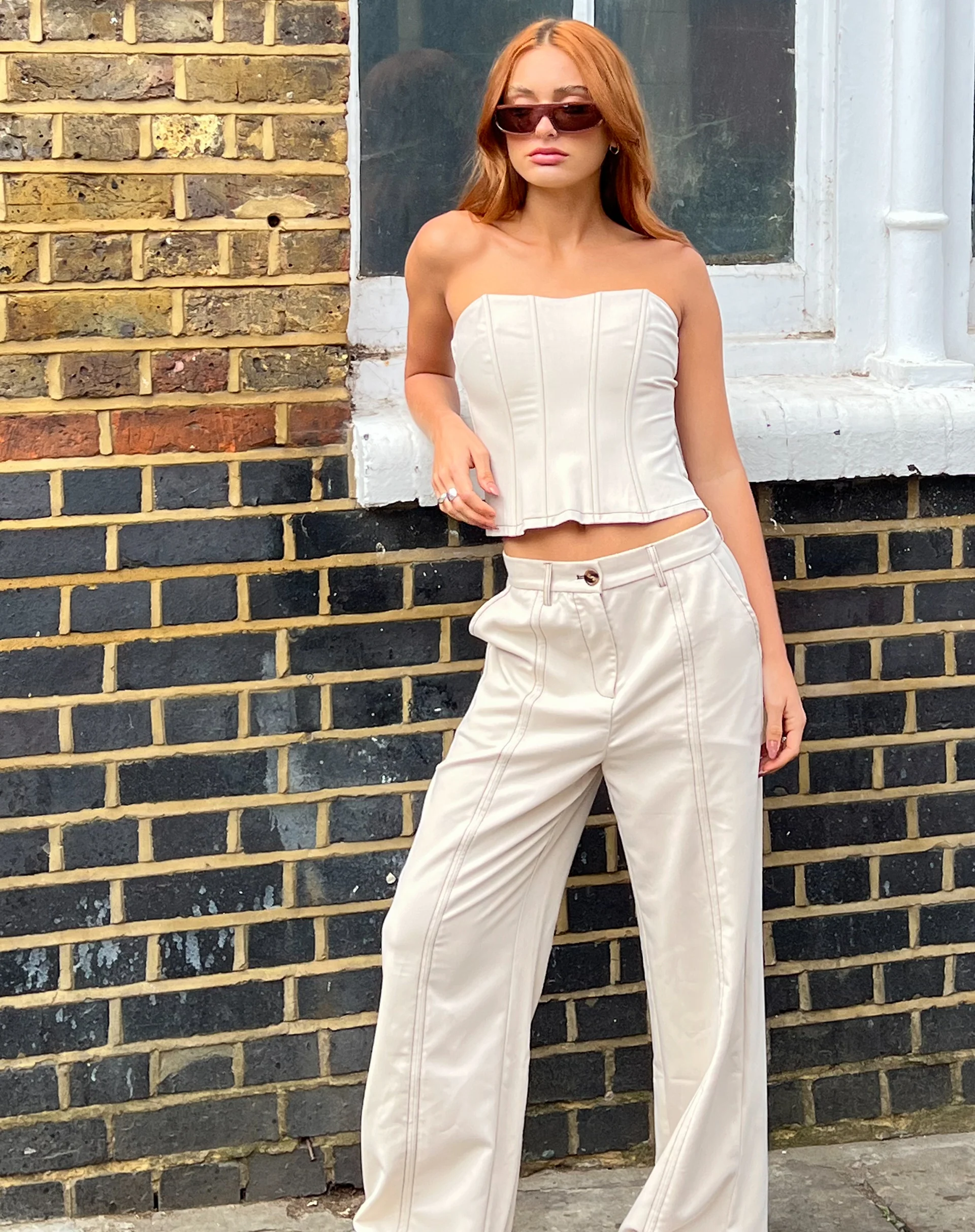 Albus Trouser in Ecru Brown Stitch - Awmao