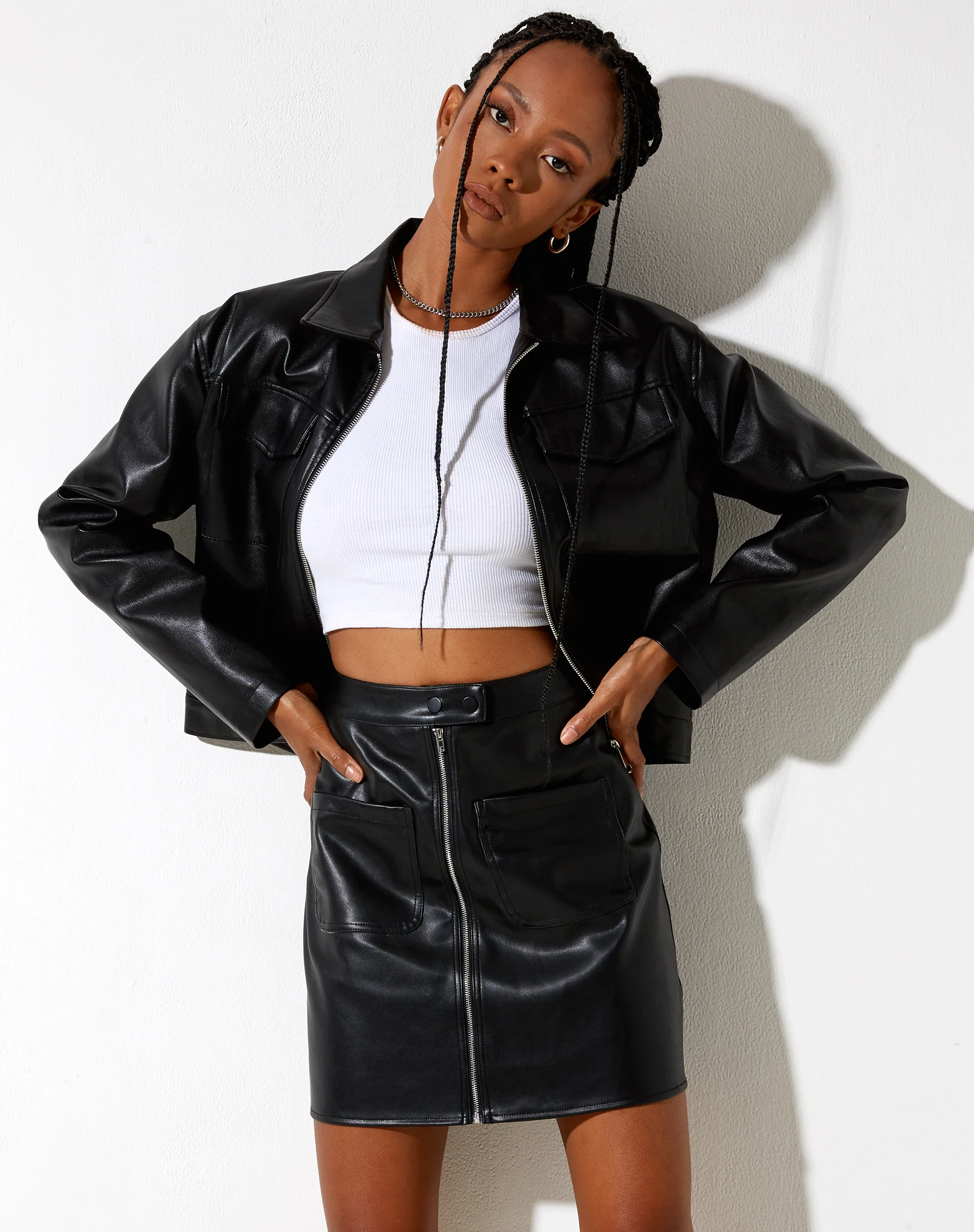 Eito Mini Skirt in PU Black - Awmao