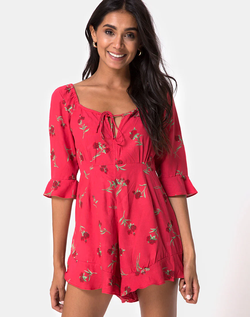 Altary Playsuit in Rouge Rose Pink - Awmao