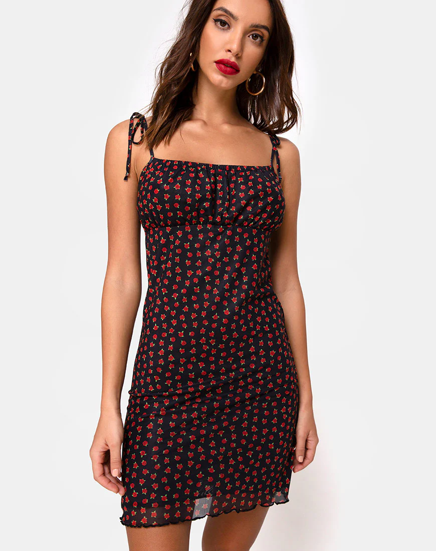Kaline Dress in Dotty Rose Net - Awmao
