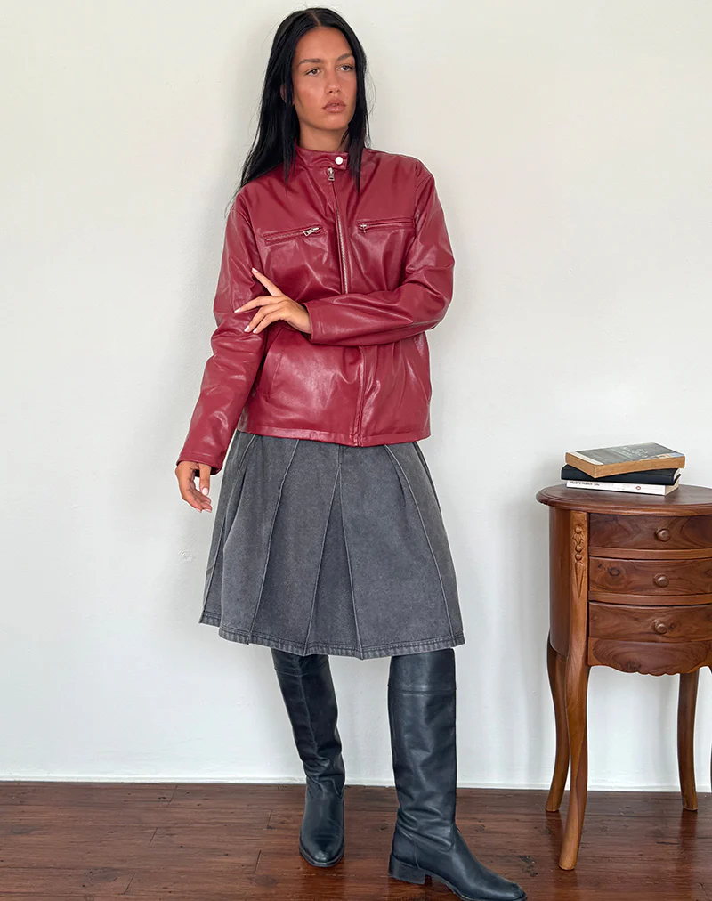 Charlize Moto Jacket in PU Red - Awmao