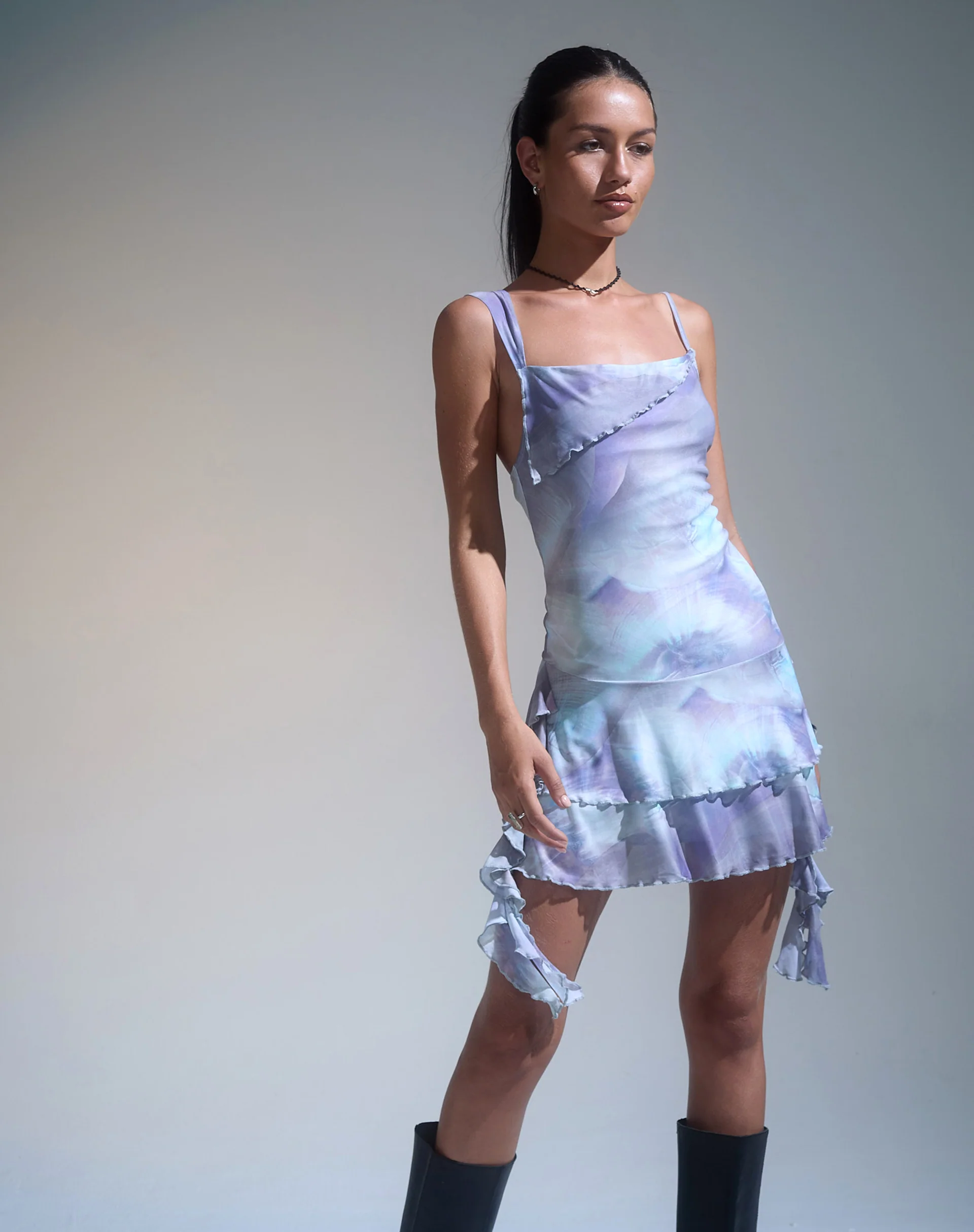 Sabit Mesh Mini Dress in Printed Pearly Shell - Awmao