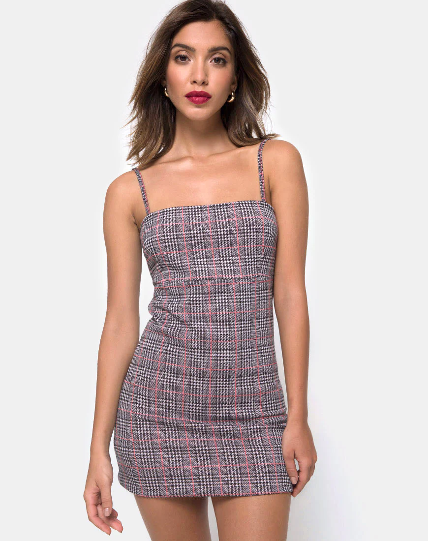 Cecile Dress in Charles Check Blush - Awmao