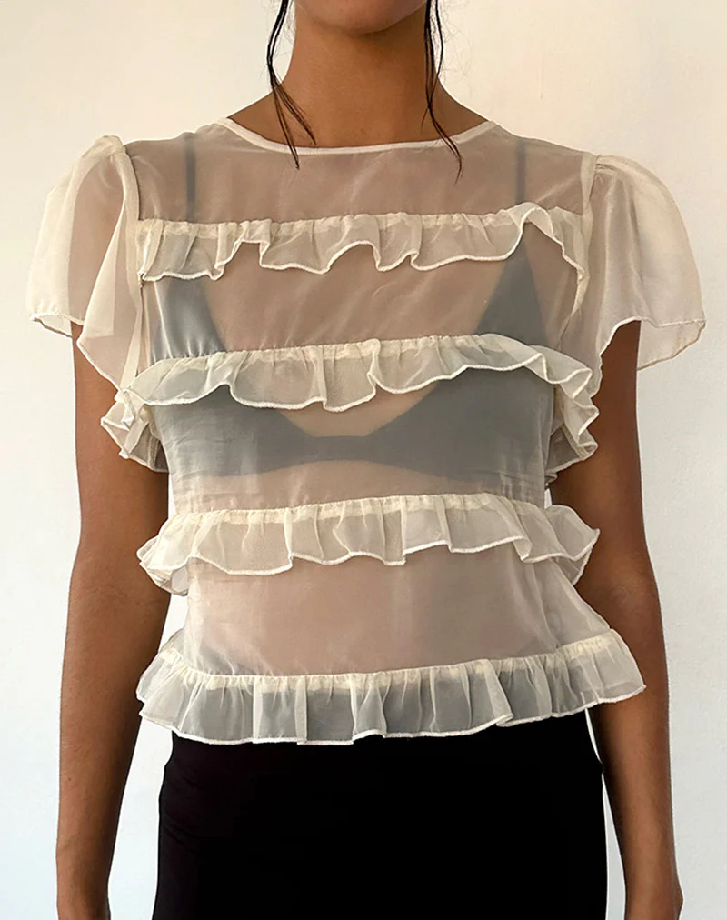 Amarissa Ruffle Top in Ivory Chiffon - Awmao