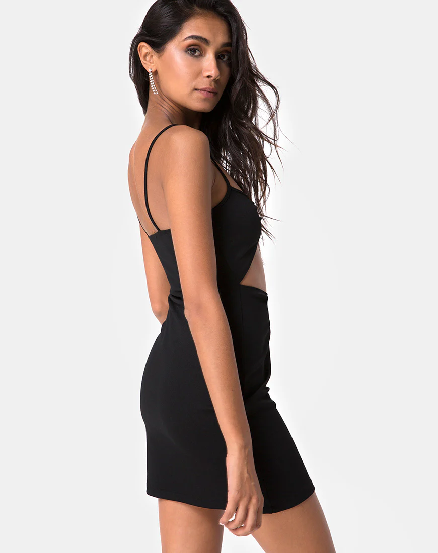 Venchy Bodycon Dress in Diamante Ring Black - Awmao