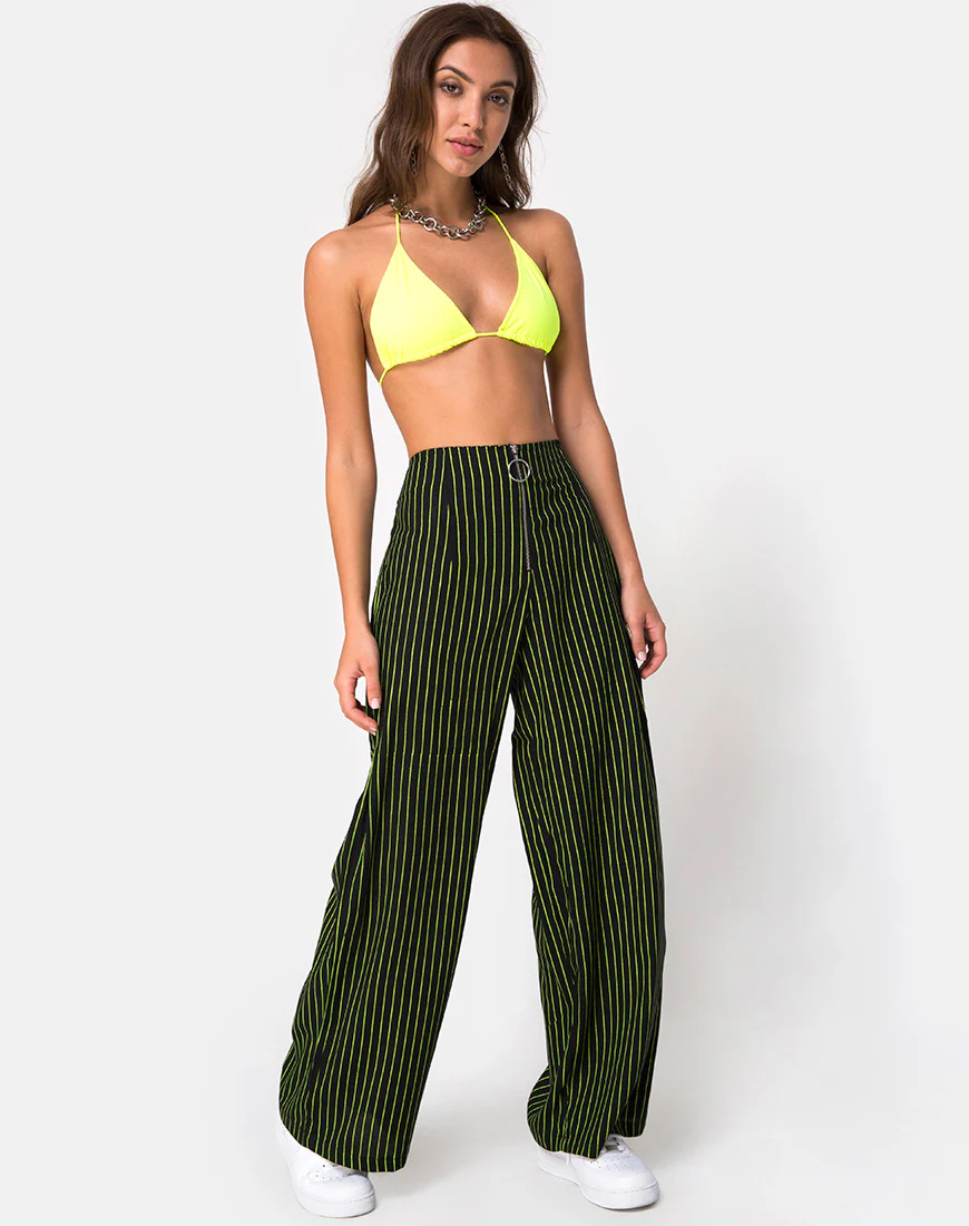 Zolipa Wide Leg Trouser in Neon Pinstripe - Awmao