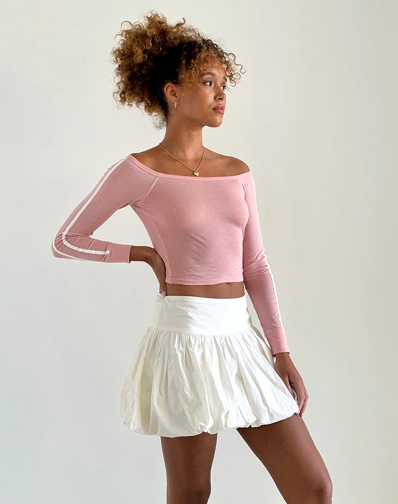 Gavya Bardot Long Sleeve Top in Pink Lady with White Stripe - Awmao