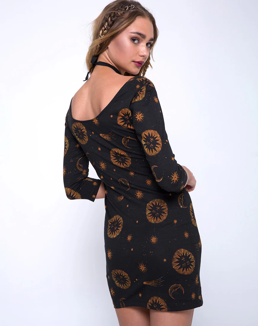 Giri Bodycon Dress in Celestial Black - Awmao