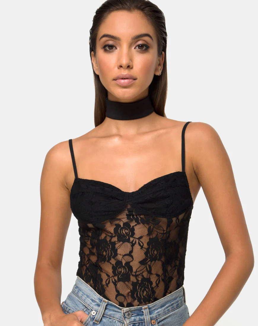 Lanti Bodice in Black Rose Lace - Awmao