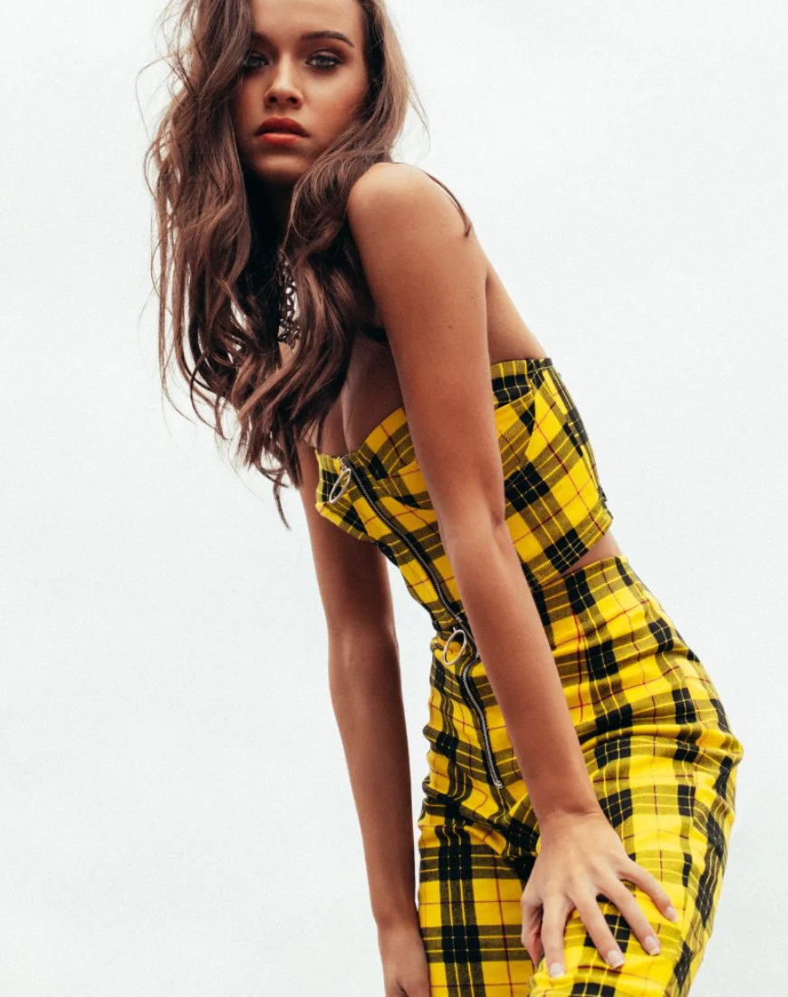 Zipshi Crop Top in Winter Plaid Yellow - Awmao