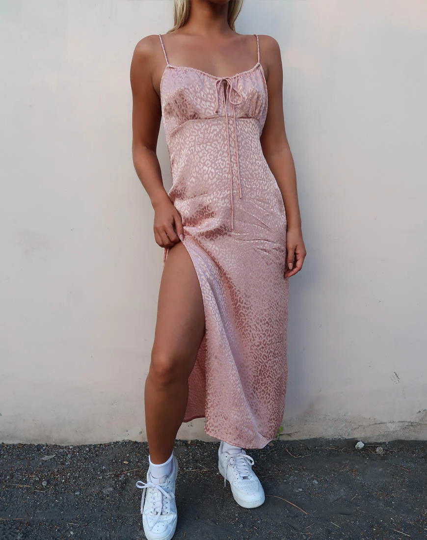 Cypress Midi Dress in Satin Cheetah Dusty Pink - Awmao