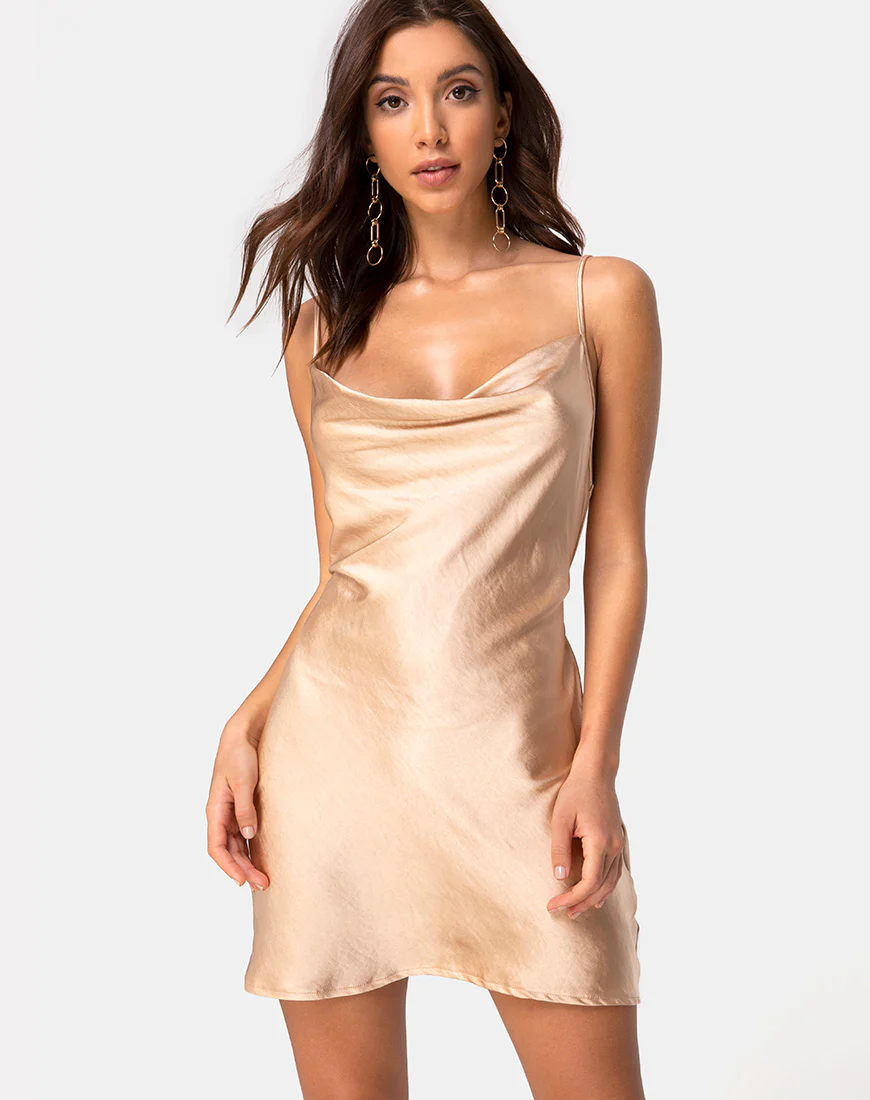 Paiva Dress in Satin Gold - Awmao