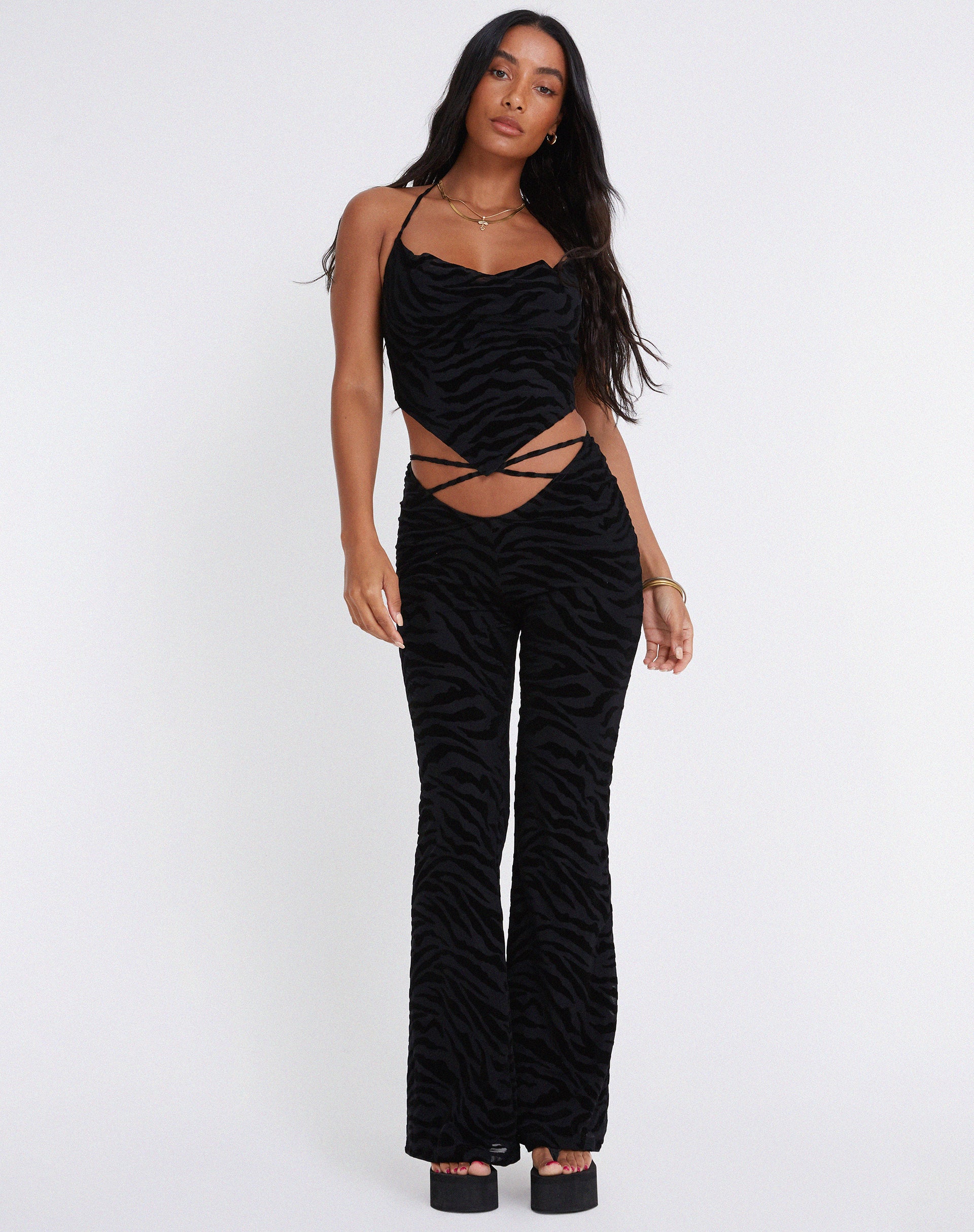 Nancha Flare Trouser in Zebra Flock Black - Awmao