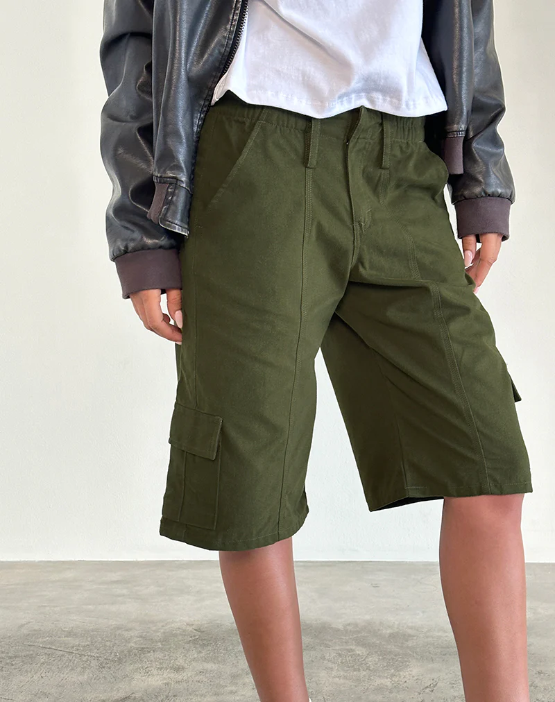 Dallas Longline Cargo Shorts in Dark Olive - Awmao
