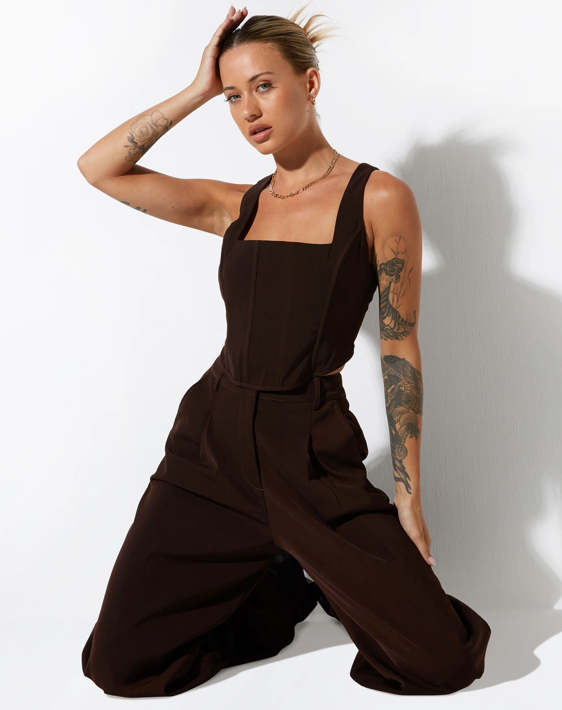 Kicy Corset Top in Tailoring Dark Chocolate - Awmao