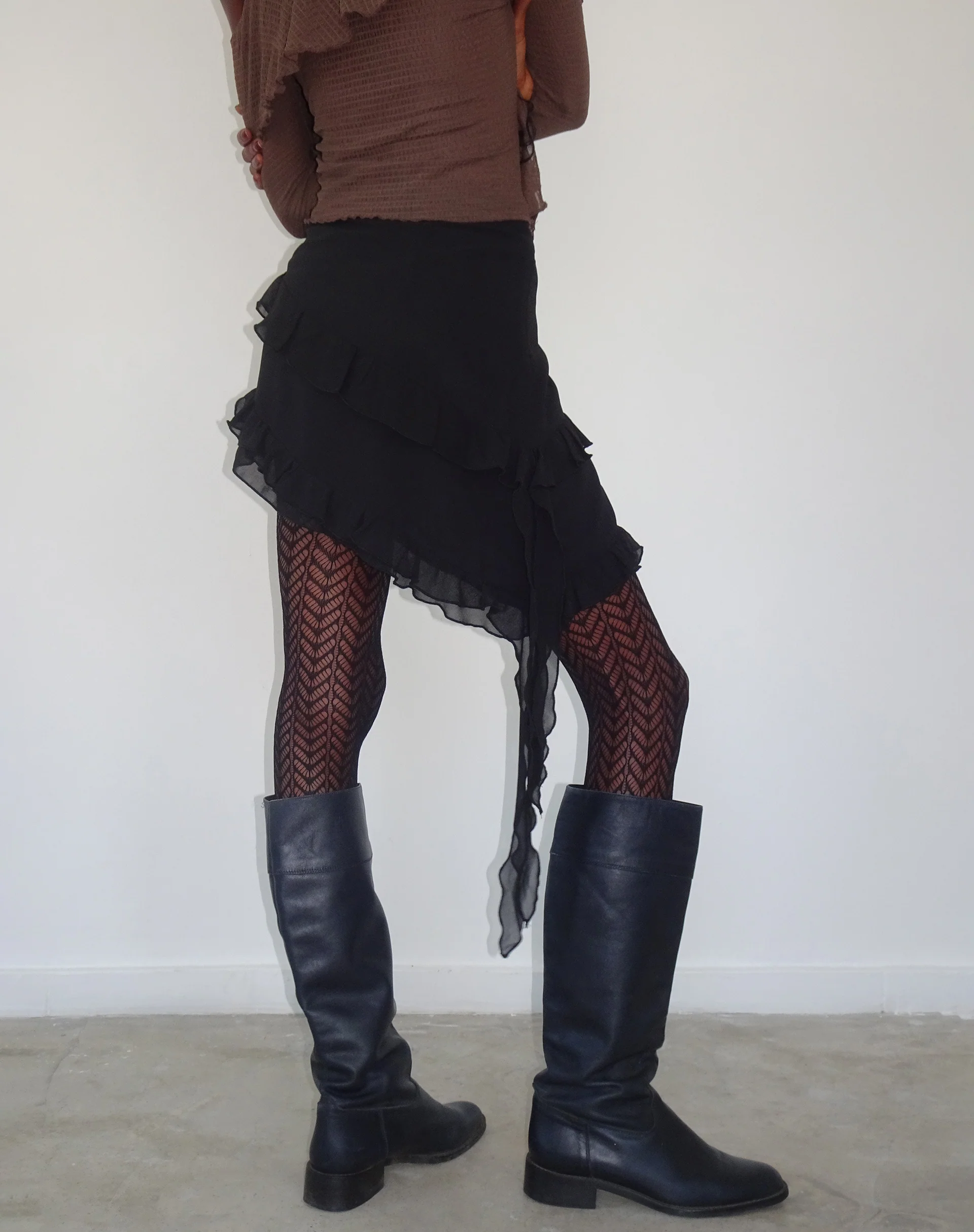Malinna Ruffle Mini Skirt in Black Chiffon - Awmao