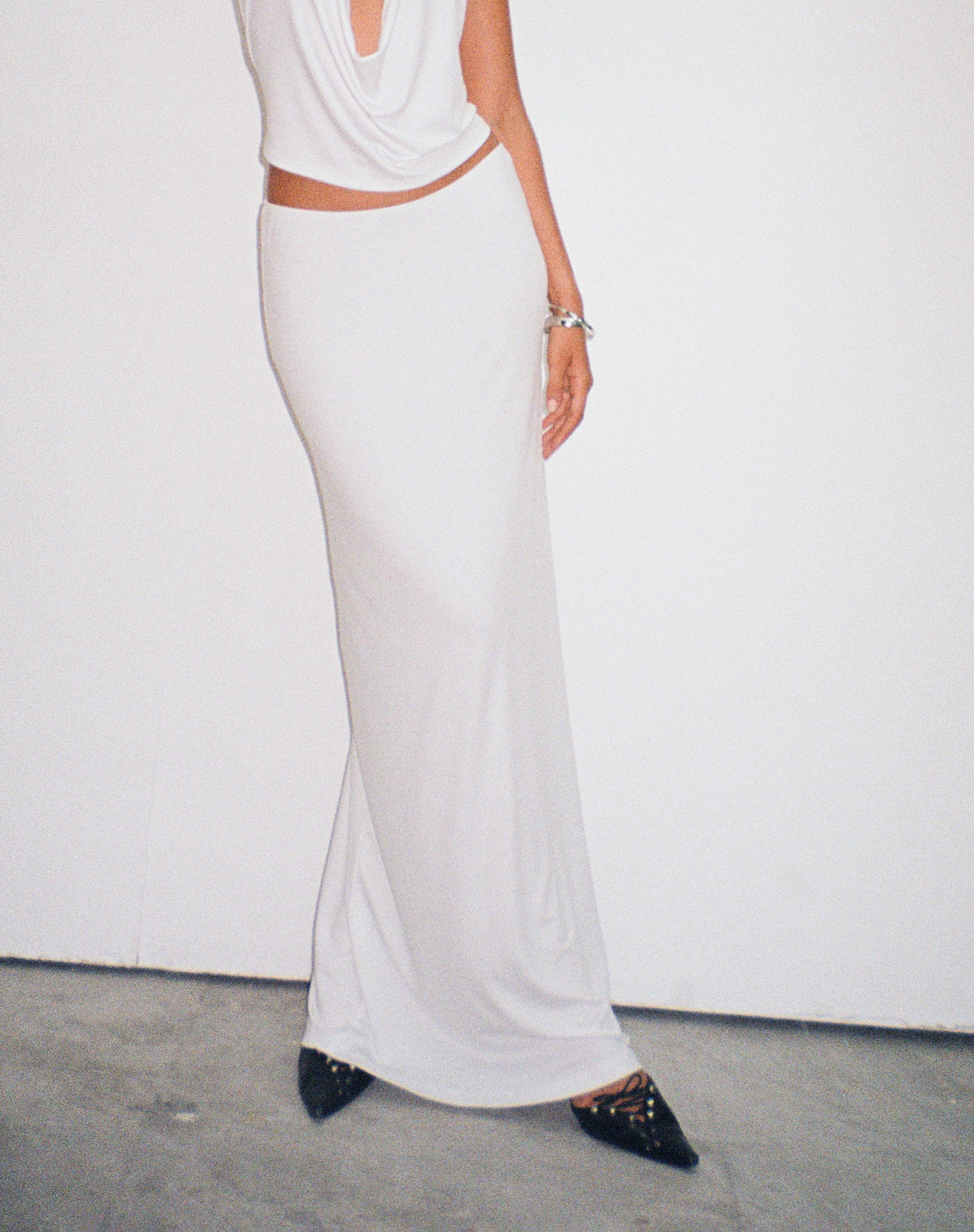 Rim Jersey Maxi Skirt in Ivory - Awmao
