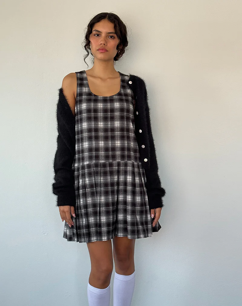 Namaya Mini Dress in Black White Check - Awmao