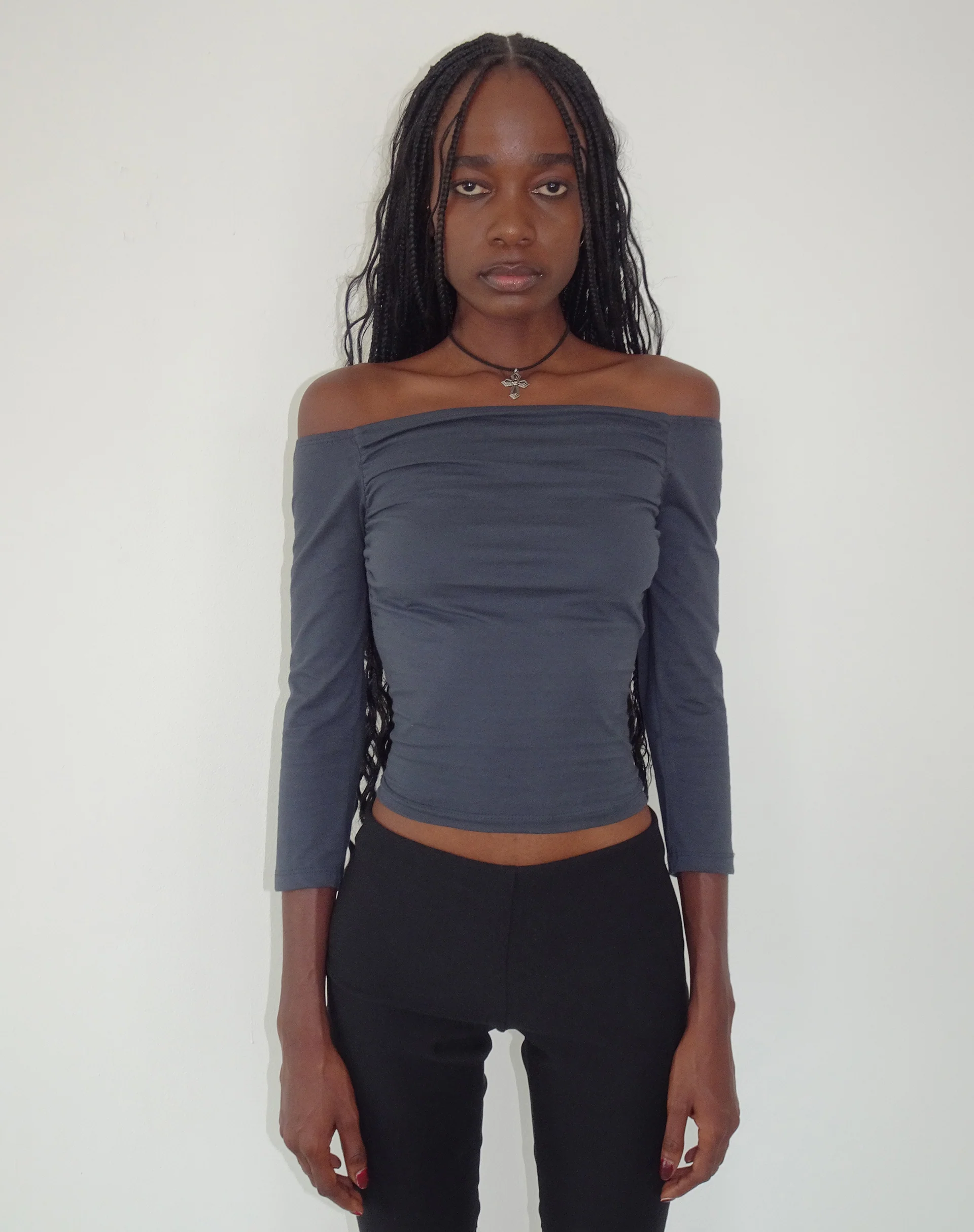 Koby Off Shoulder Bardot Top in Ocean Storm - Awmao