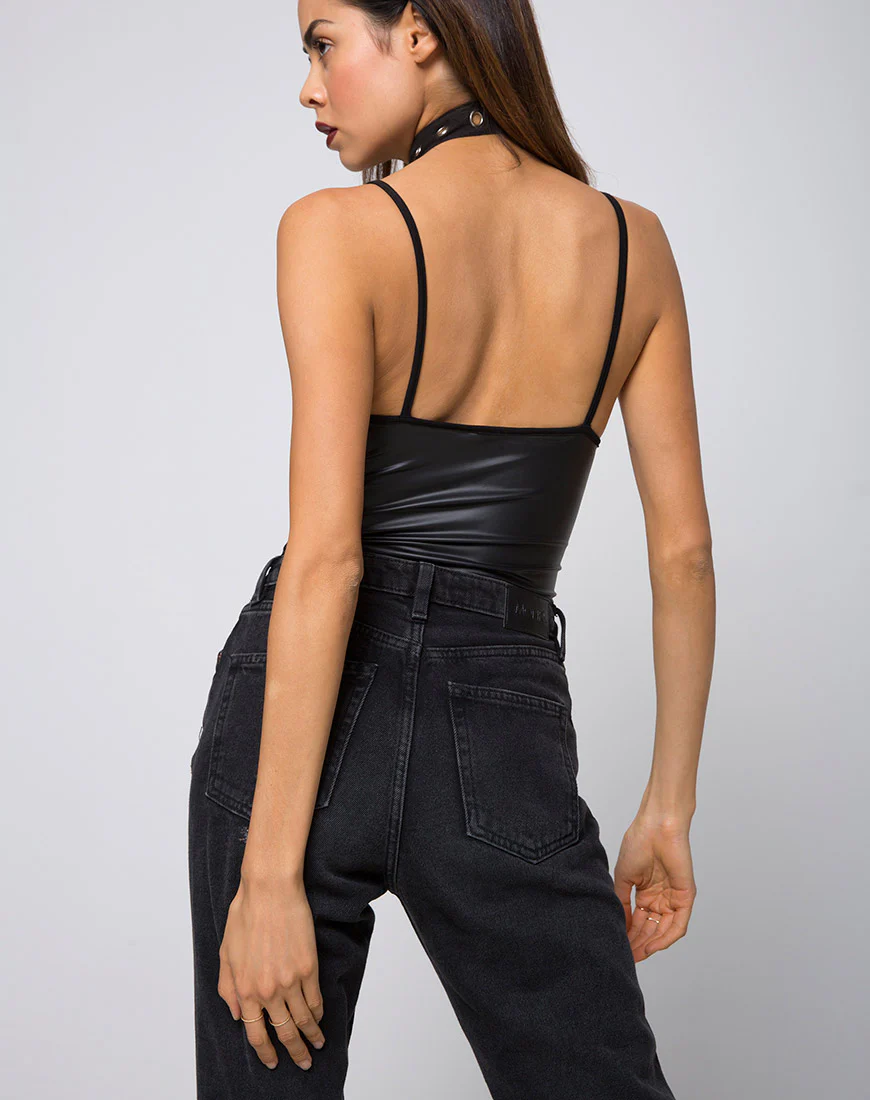 Lonty Bodice in Pu Matte Black - Awmao
