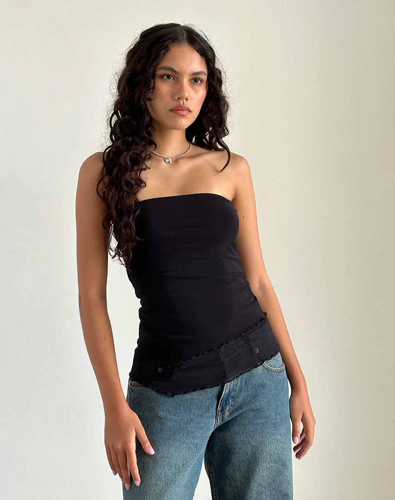 Marissa Longline Asymmetrical Tube Top in Black - Awmao