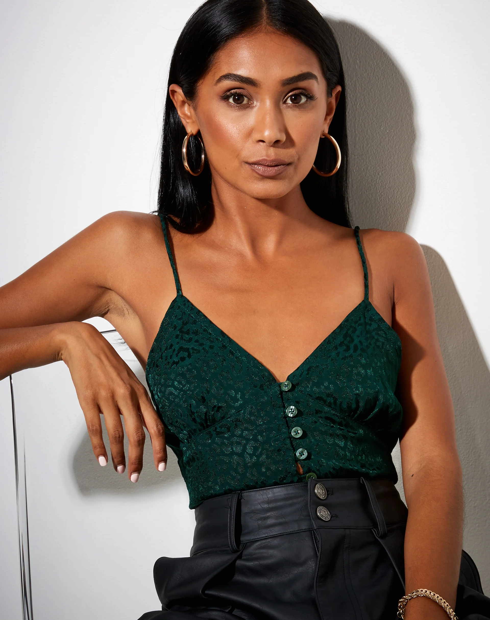 Sipa Crop Top in Satin Cheetah Forest Green - Awmao