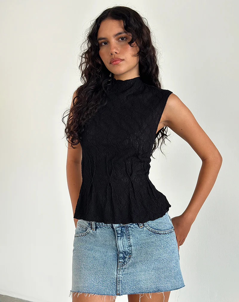 Kimbra Top in Textured Black - Awmao