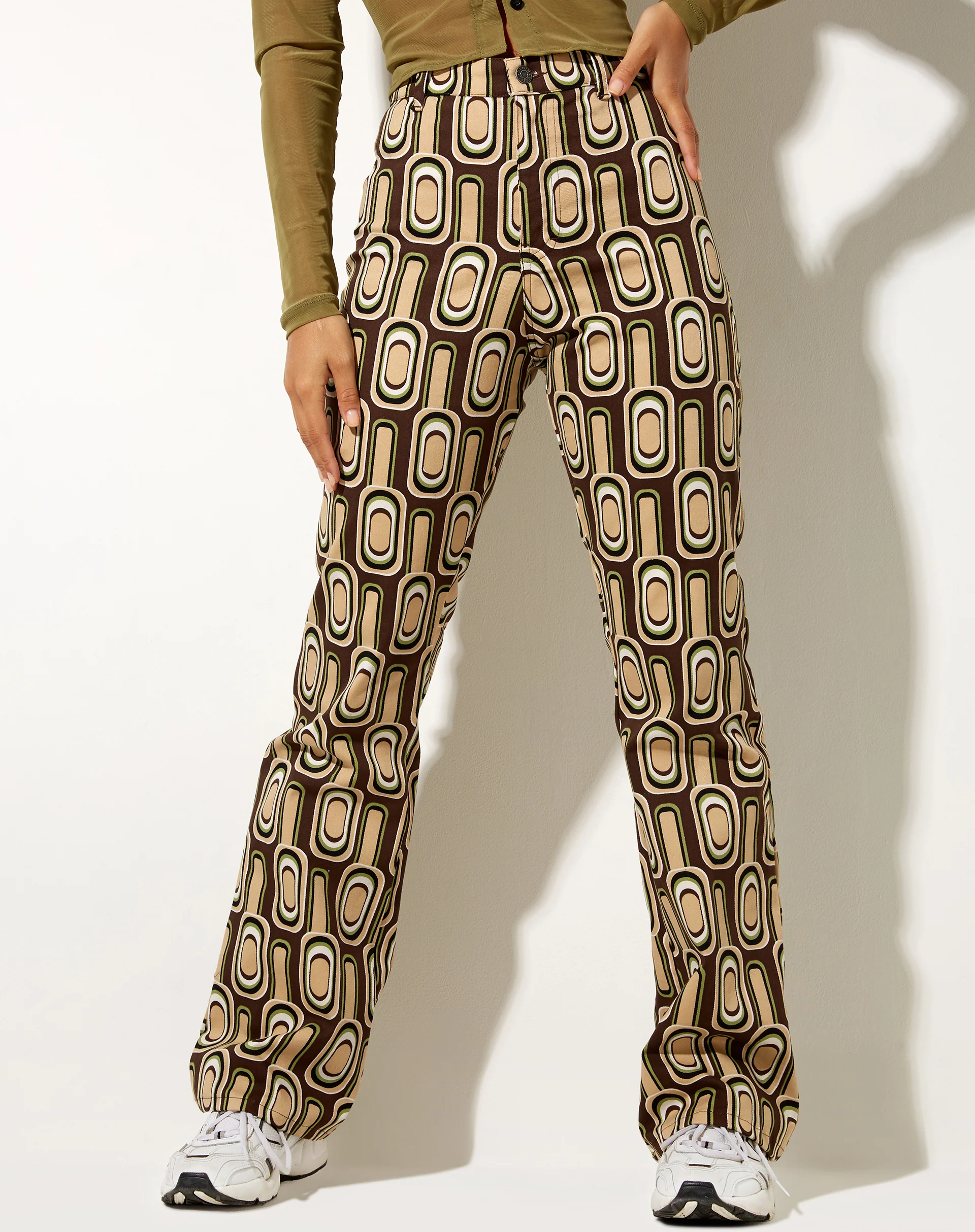 Zoven Flare Trouser in Retro Spot Brown - Awmao