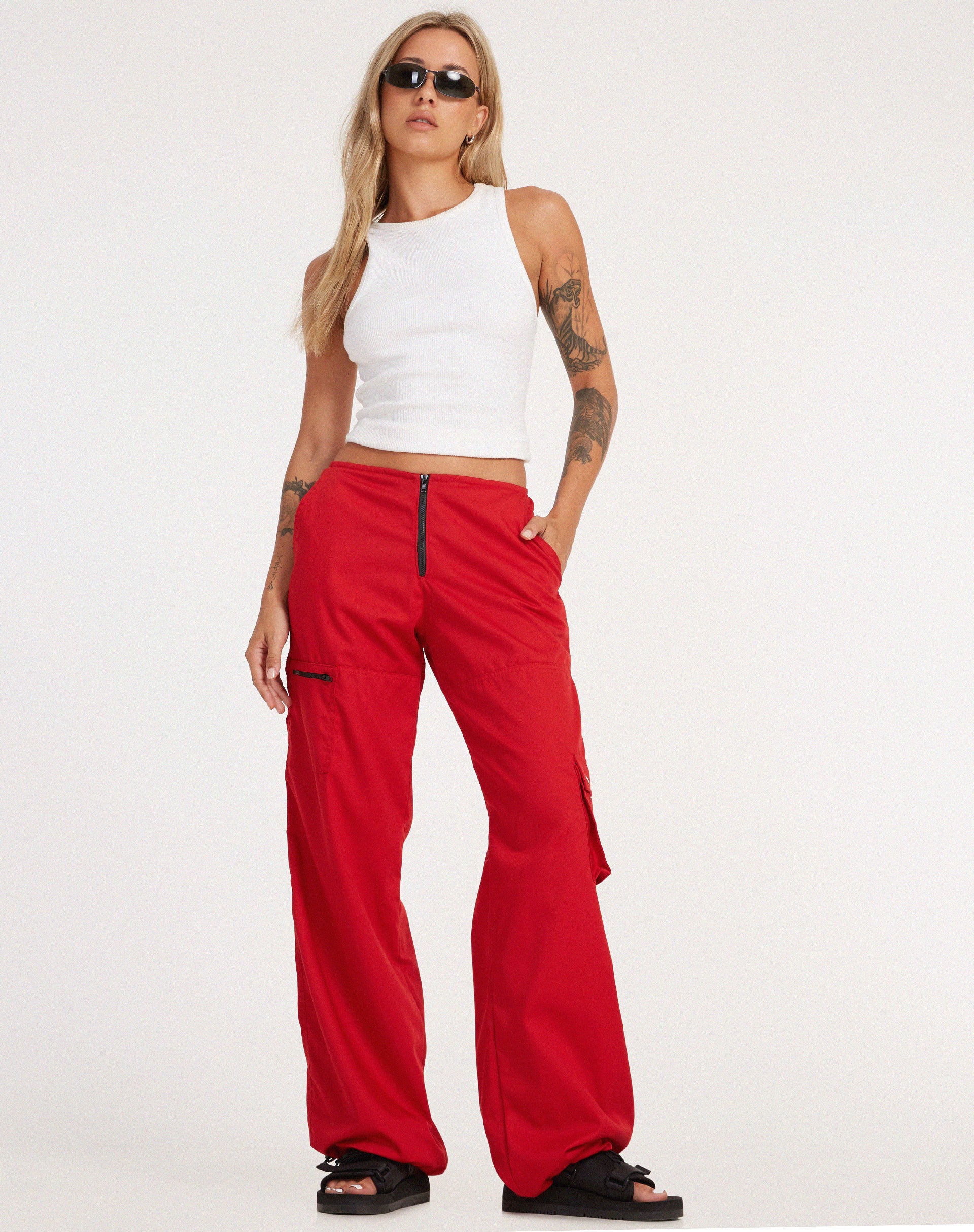 Xander Cargo Trouser in Cotton Drill True Red - Awmao