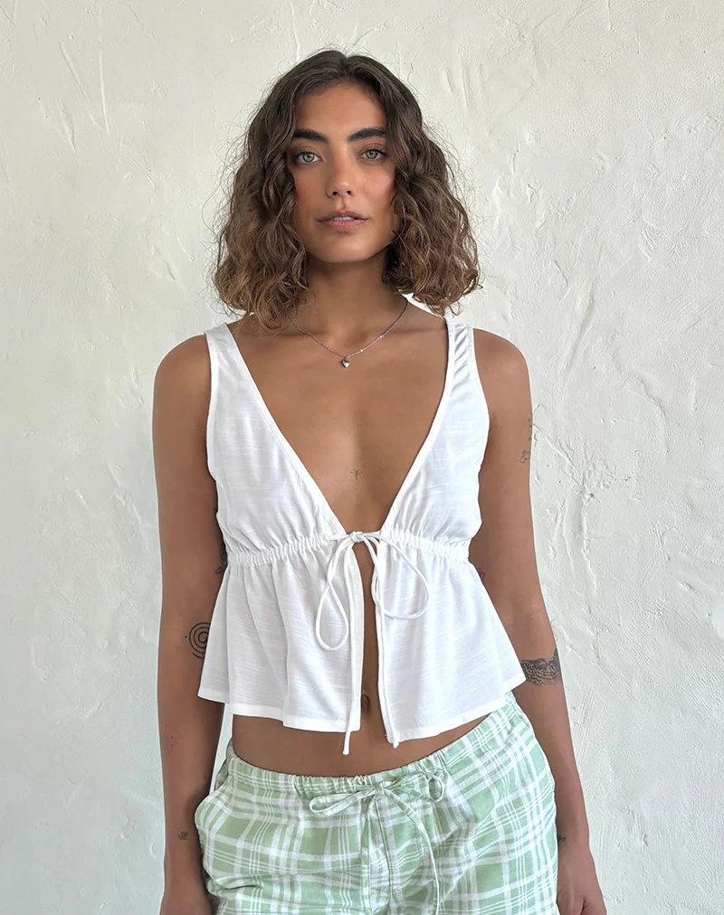 Rolia Tie Front Top in Off White - Awmao