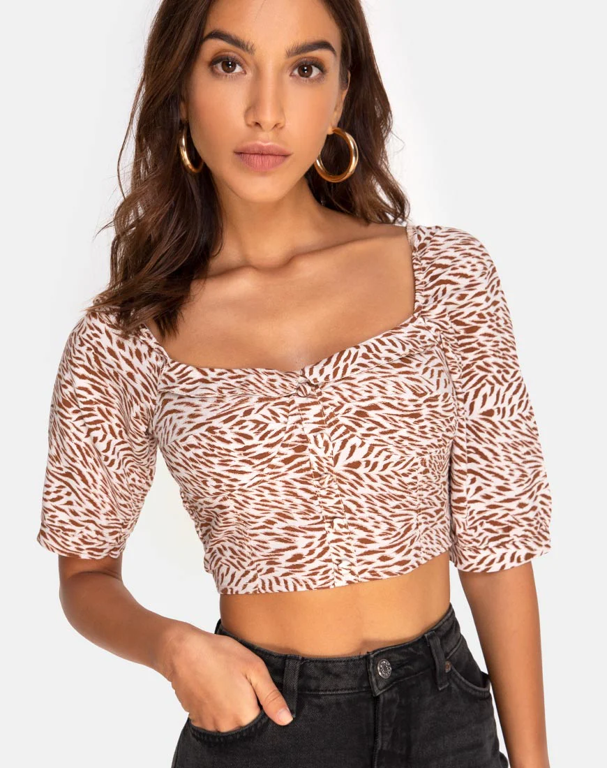 Flory Crop Top in Safari Taupe by Motel - Awmao