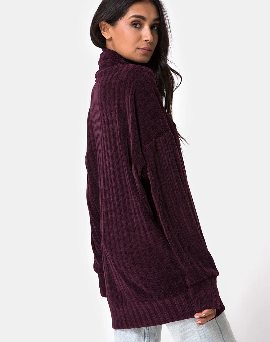 Neve Oversize Jumper Dress in Chenille Plum - Awmao