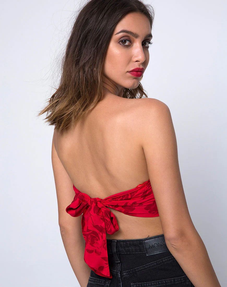 Nolia Tube Top in Tonal Floral Red - Awmao