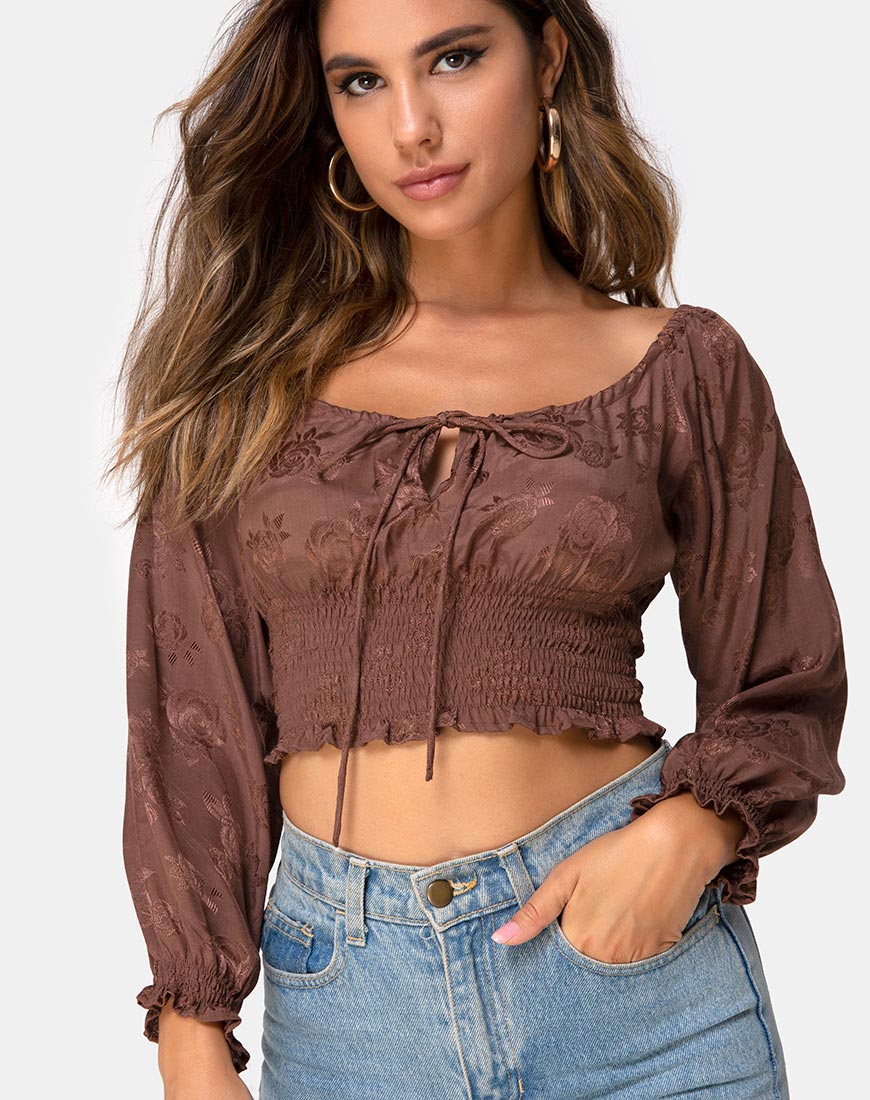 Lancer Crop Top in Satin Rose Chocolate - Awmao