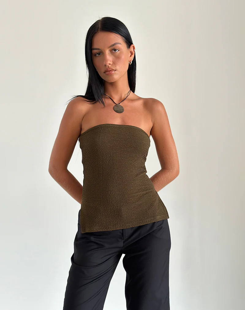 Sadi Tube Top in Textured Chocolate - Awmao
