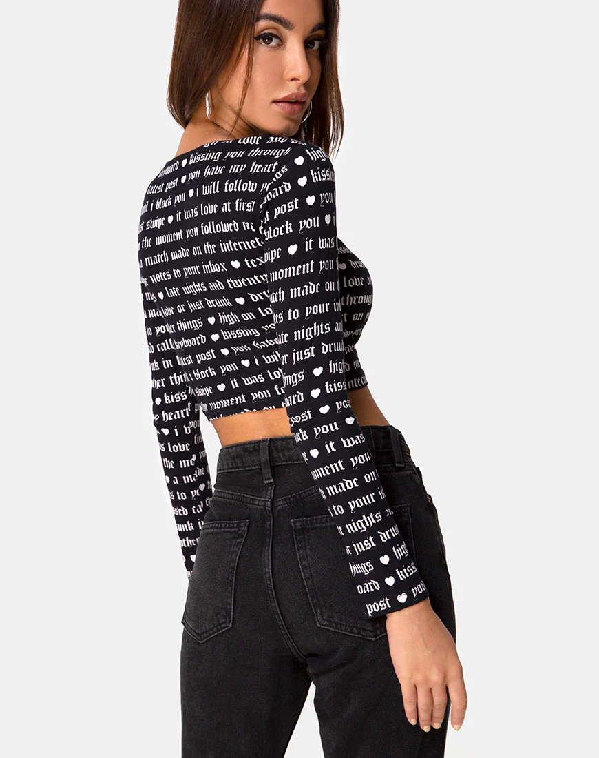 Bonnie Crop Top in Black Love At First Swipe - Awmao