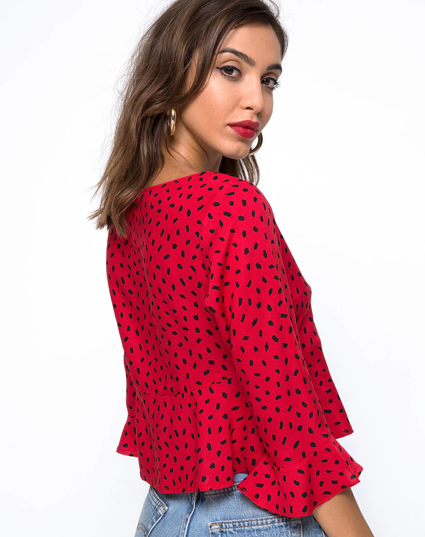 Vinequa Top in Mini Diana Dot Red and Black - Awmao