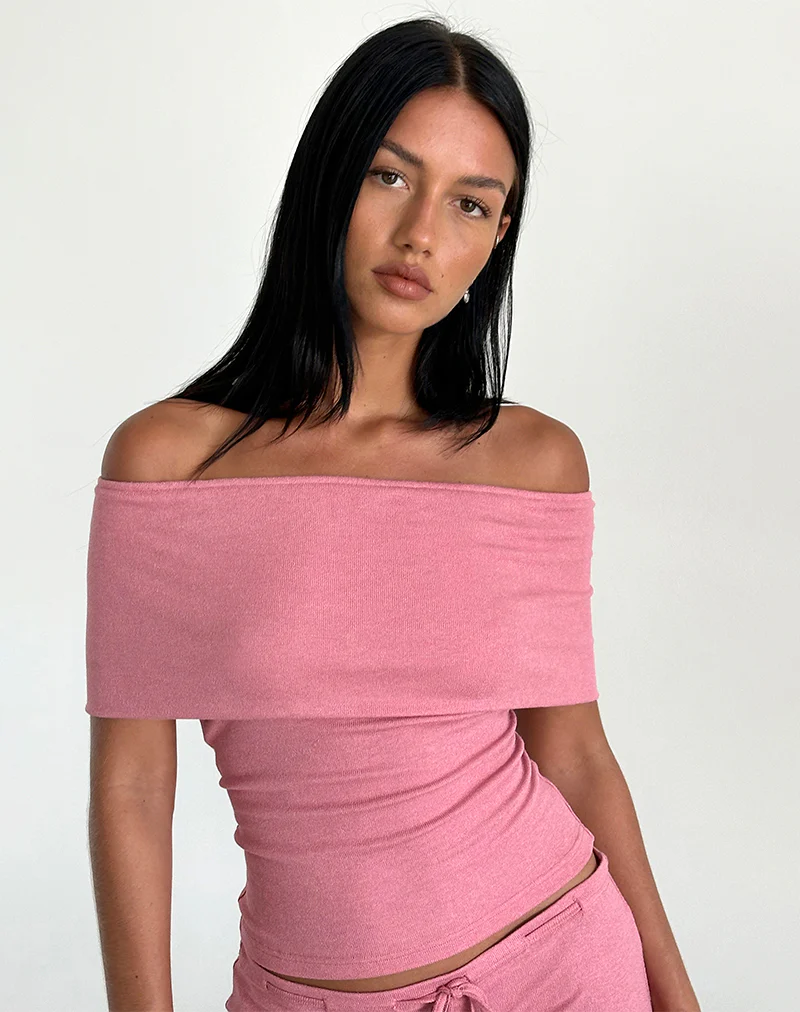 Thalassa Off the Shoulder Top in Dusky Pink Sheer Knit - Awmao
